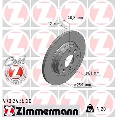 Диск тормозной передний RENAULT LOGAN (4 отверстий) ZIMMERMANN 470243620