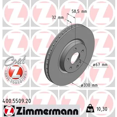 Диск тормозной передний с покрытием MB V-CLASS (W447) 14-> ZIMMERMANN 400.5509.20