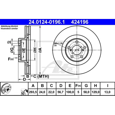 Диск тормозной передний SUBARU FORESTER/IMPREZA/LEGACY/OUTBACK ATE 24.0124-0196.1