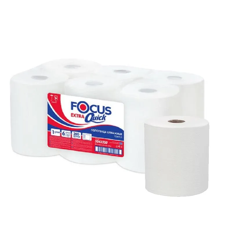 Полотенца бумажные д/дисп. FOCUS Extra Quick 1сл 200м 6рул/уп цел 5043330 1418108