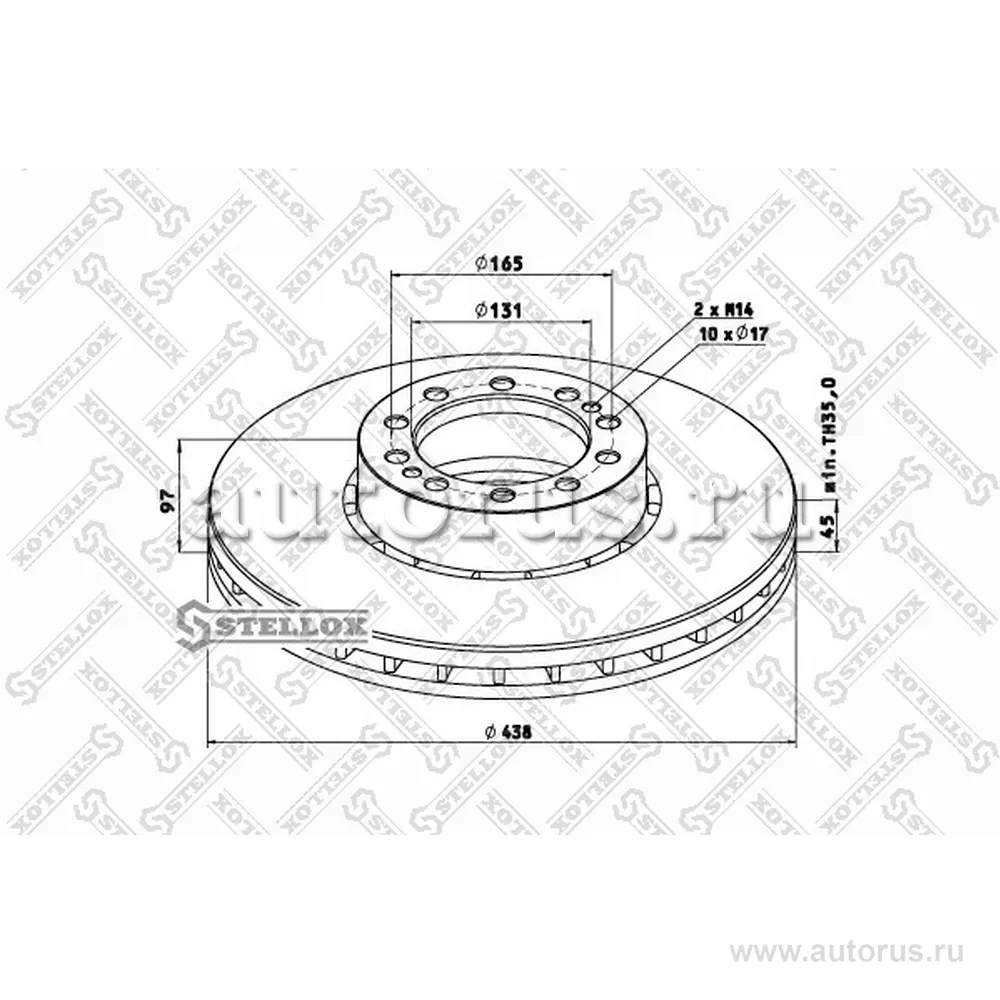 Диск тормозной OLD 438/131X45/97 10N-165-D17 RVI MAGNUM AE420/520 STELLOX 8500747_SX
