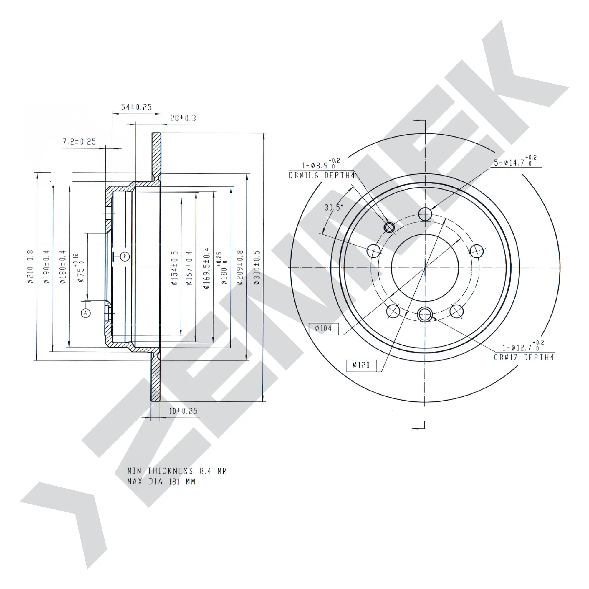 Диск тормозной задний BMW 5 E34 85-97 (2 шт) ZENNEK DBD0116