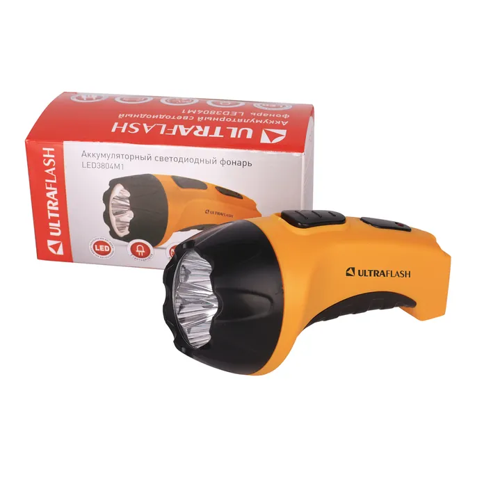 Фонарь аккум 220В, желтый/черный, 5 LED, SLA, пластик, коробка ULTRAFLASH LED3804M1
