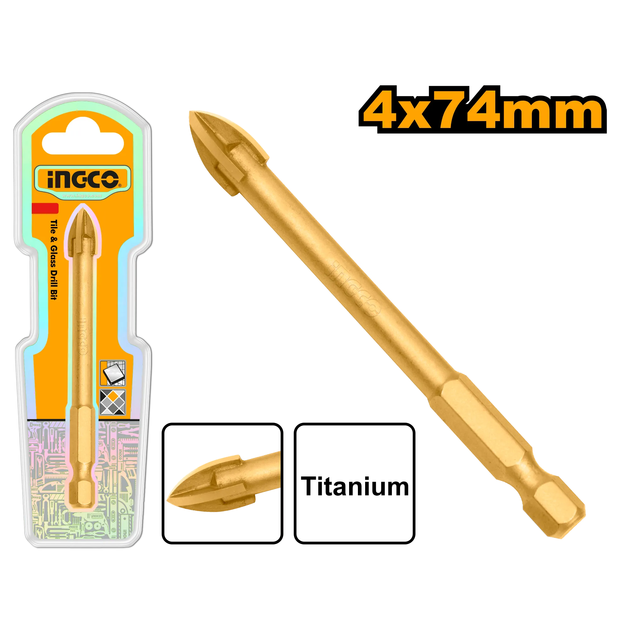 Сверло по плитке и стеклу 4х74 мм INDUSTRIAL INGCO DBG1130401
