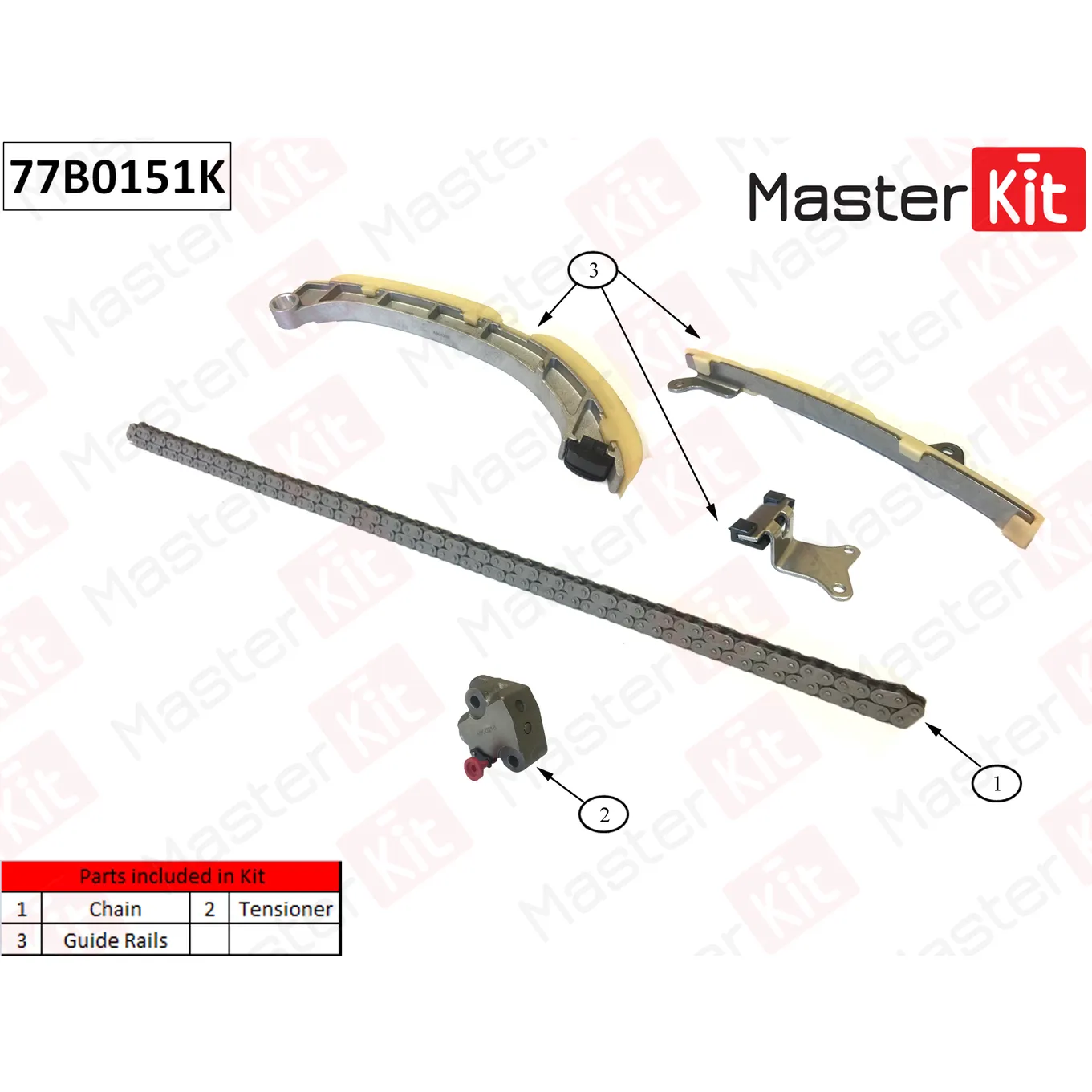 Комплект цепи ГРМ (без звездочек) Toyota Auris/Corolla/Yaris 1.3i 1NR-FE 12- MASTERKIT 77B0151K