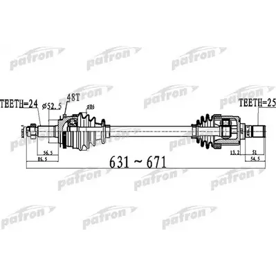 Полуось передний мост слева 24X631X52,5X25 ABS:48T KIA PIC PATRON PDS0513