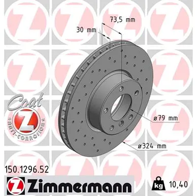 Диск тормозной передний BMW 5 (E39) 96> ZIMMERMANN 150.1296.52