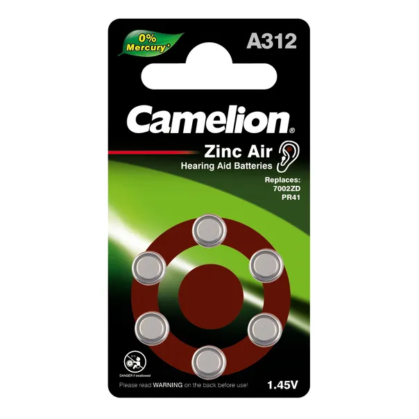 Батарейка воздушно-цинковая Camelion Zinc Air ZA312 1,4V (6 шт) A312-BP6(0Hg)