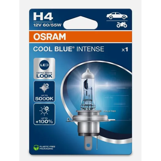 Автомобильная галогенная лампа OSRAM H4 12V 60/55W 1650/1000lm P43t 5000К COOL BLUE INTENSE 64193CBN-1BL