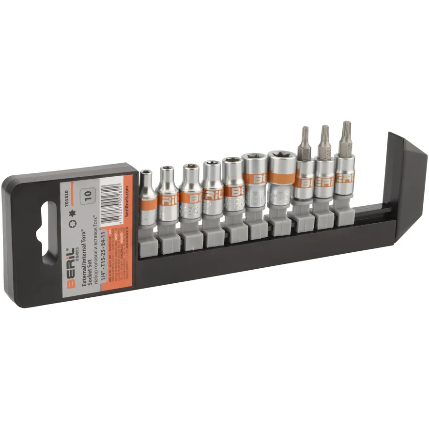 Набор головок TORX E4-E11 Т15-Т25 (DR1/4; 10пр, холдер) BERIL 701310 АвтоDело 701310