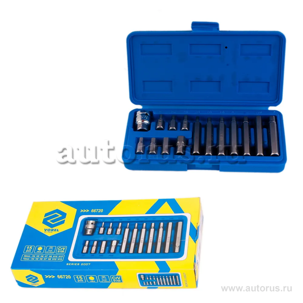 Набор бит HEX 4-12 мм 30-75 мм 15пр TOYA 66720