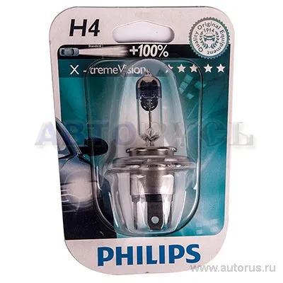 Лампа 12V H4 60/55W +100% PHILIPS X-tremeVision 1 шт. блистер 12342 XVB
