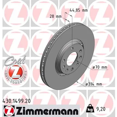 Диск тормозной передний OPEL VECTRA C, SIGNUM 02> ZIMMERMANN 430.1499.20