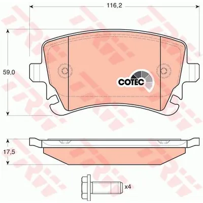Колодки задние (без датчика) AUDI A4/A6/A8 2.8-4.2/3.0TDi TRW GDB1516