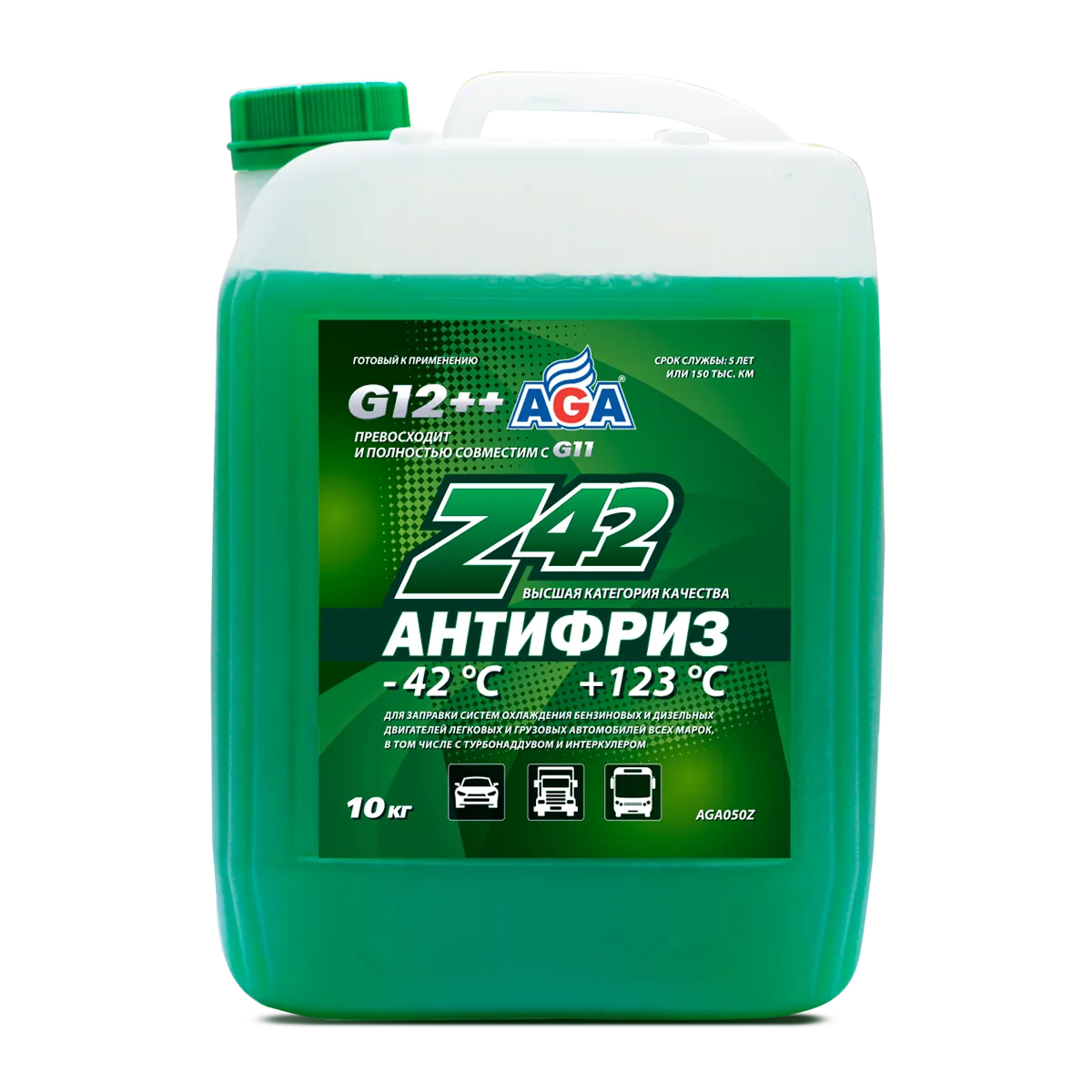 Антифриз AGA Z-42 G12++ готовый -42C зеленый 10 кг AGA050Z