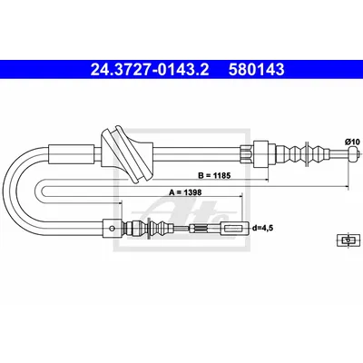 Трос ручного тормоза L AUDI 80/90/Coupe 1,8/2,0/2,3L all 86-91 ATE 24.3727-0143.2