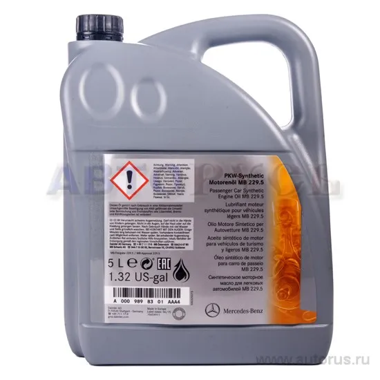 Масло моторное MERCEDES-BENZ МВ 229.5 5W-40 синтетическое 5 л A000 989 83 01 AAA4