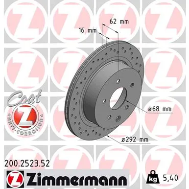 Диск тормозной ZIMMERMANN 200252352