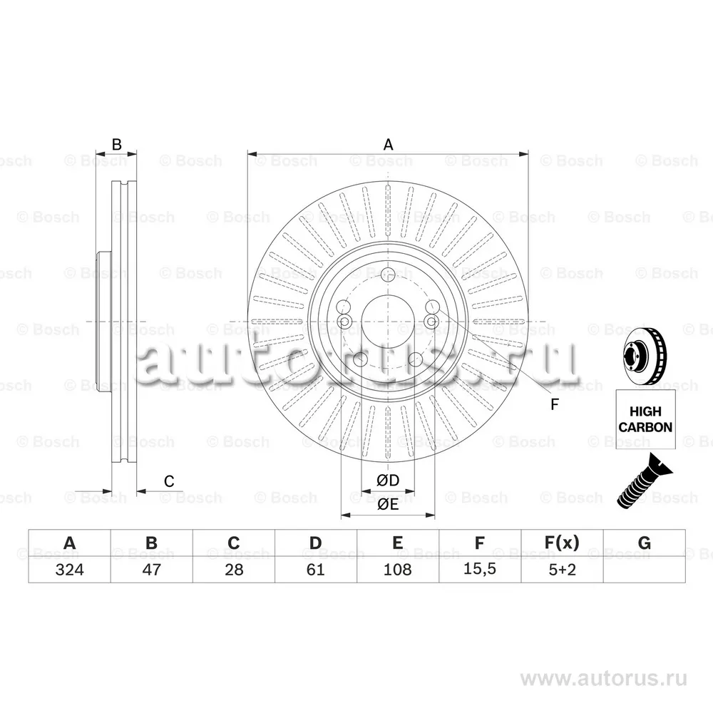 Диск тормозной передний RENAULT: ESPACE IV (JK0/1_) 2.0 TURBO (JK0B, JK0N)/ 2.0 DCI (JK01, JK02, JK1J, BOSCH 0986479565