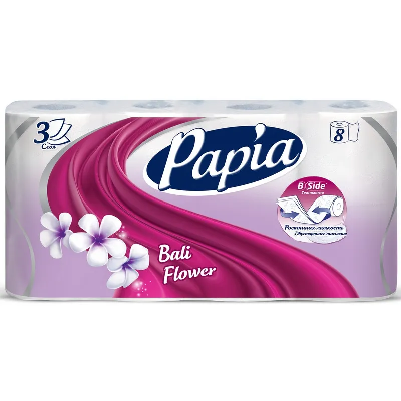 Бумага туалетная Papia Балийский Цветок 3сл бел 100цел 16,8м 140л 8рул/уп 843462