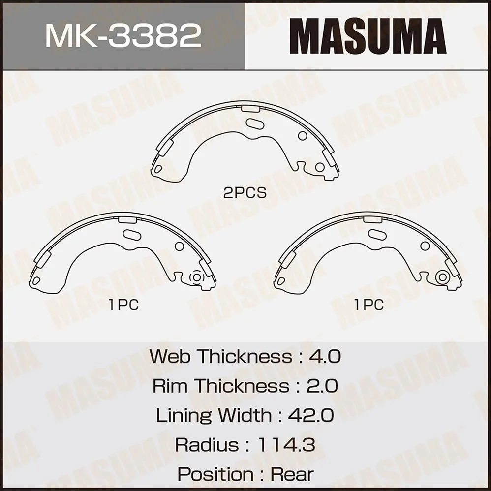 Колодки тормозные барабанные MASUMA MK3382