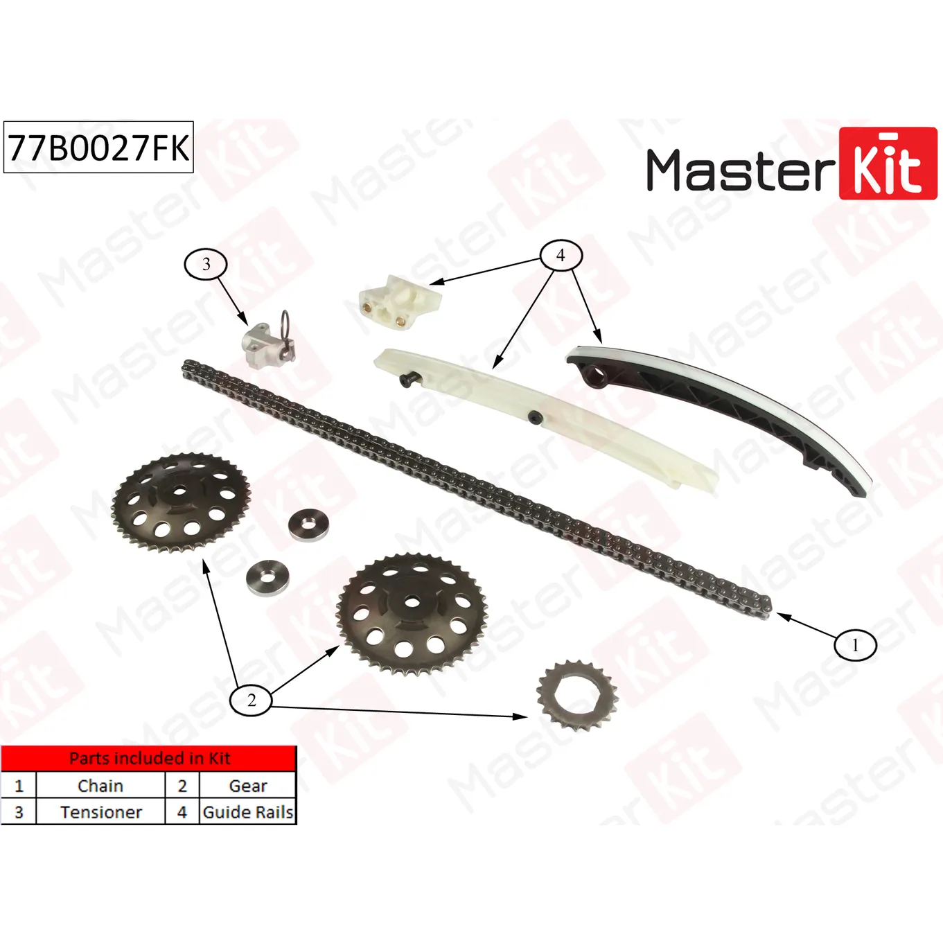 Комплект цепи ГРМ OPEL:Astra 1.0i1.4i Z10XE/X12XE MASTERKIT 77B0027FK