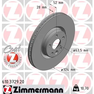 Диск тормозной передний VOLVO XC60 08- COAT Z ZIMMERMANN 610372920