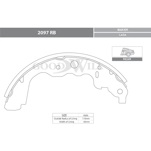 Колодки тормозные барабанные, комплект LADA Largus GOODWILL 2097 RB
