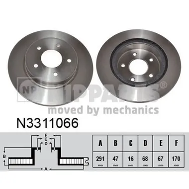 Диск тормозной задний вентилируемый 292X16 5 отверстий NIPPARTS N3311066