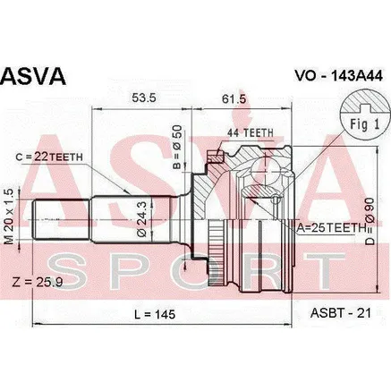 ШРУС наружный 25X50X22 ASVA VO-143A44
