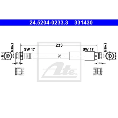 Шланг тормозной задний L=R ATE 24.5204-0233.3