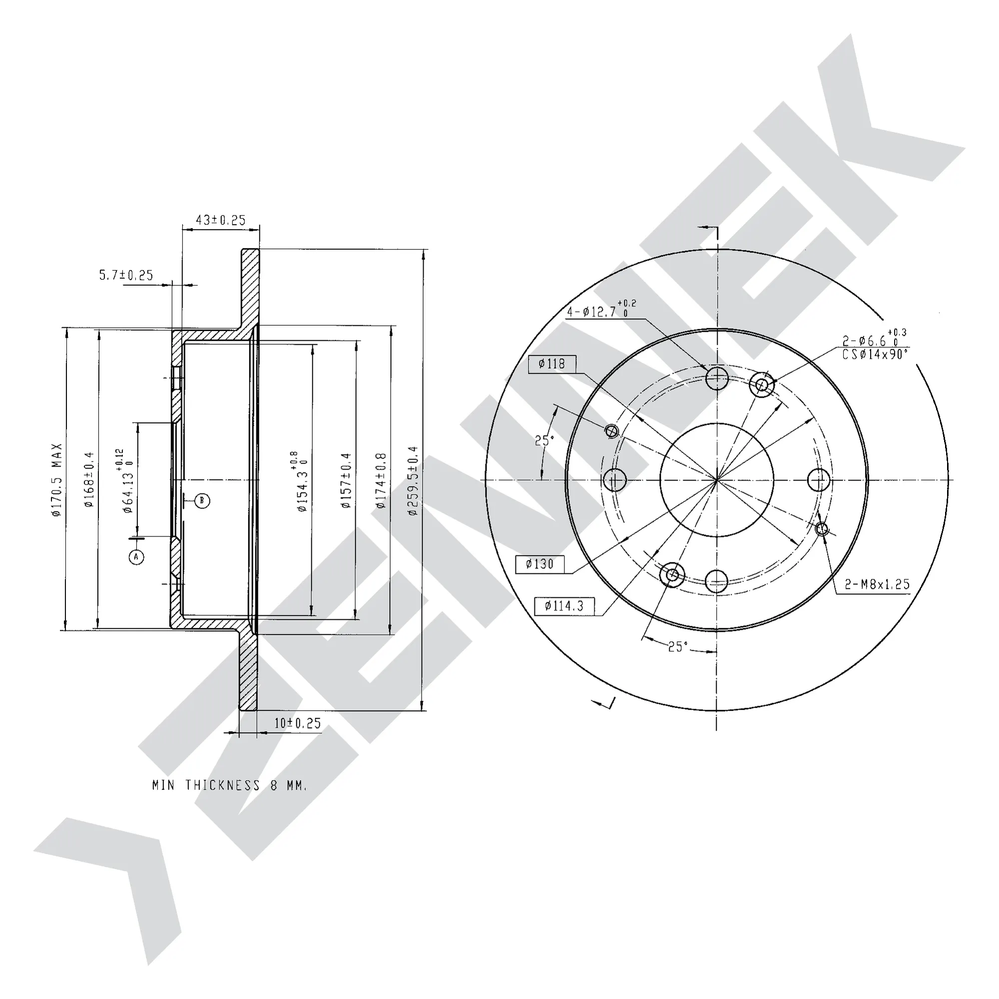Диск тормозной задний HONDA ACCORD 89-01, CIVIC VI 95-01 (2 шт) ZENNEK DBD0098