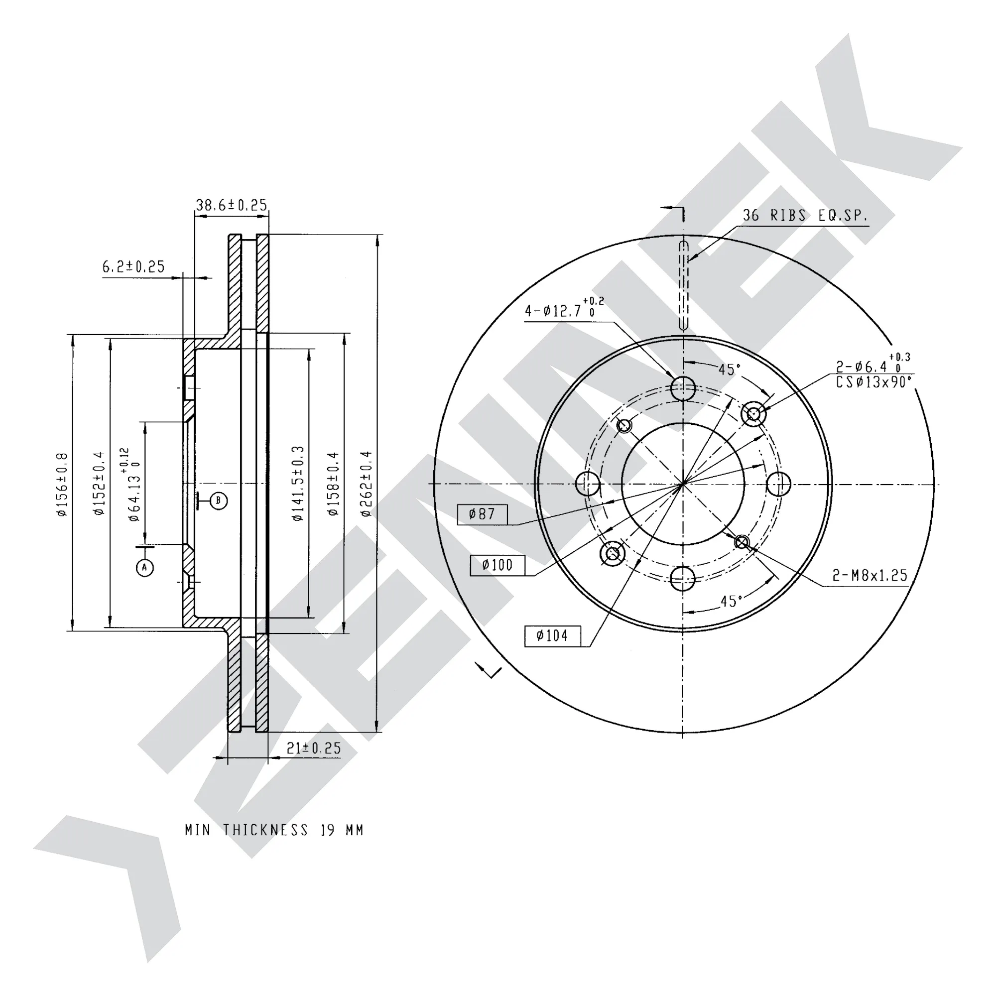 Диск тормозной передний ROVER 200 95-00, 25 99-06 (2 шт) ZENNEK DBD0163