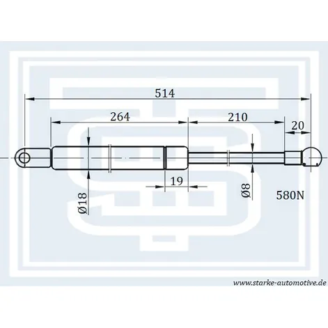 Амортизатор багажника VW T-2 --07.92 L514mm / 580N STARKE 183-138
