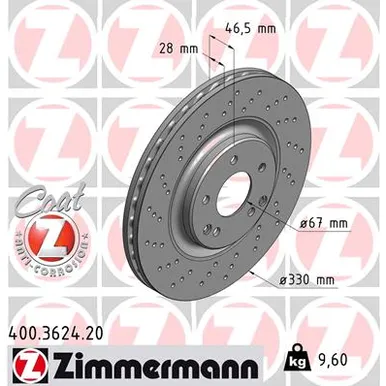 Диск тормозной передний MB C (W203) 00> ZIMMERMANN 400.3624.20