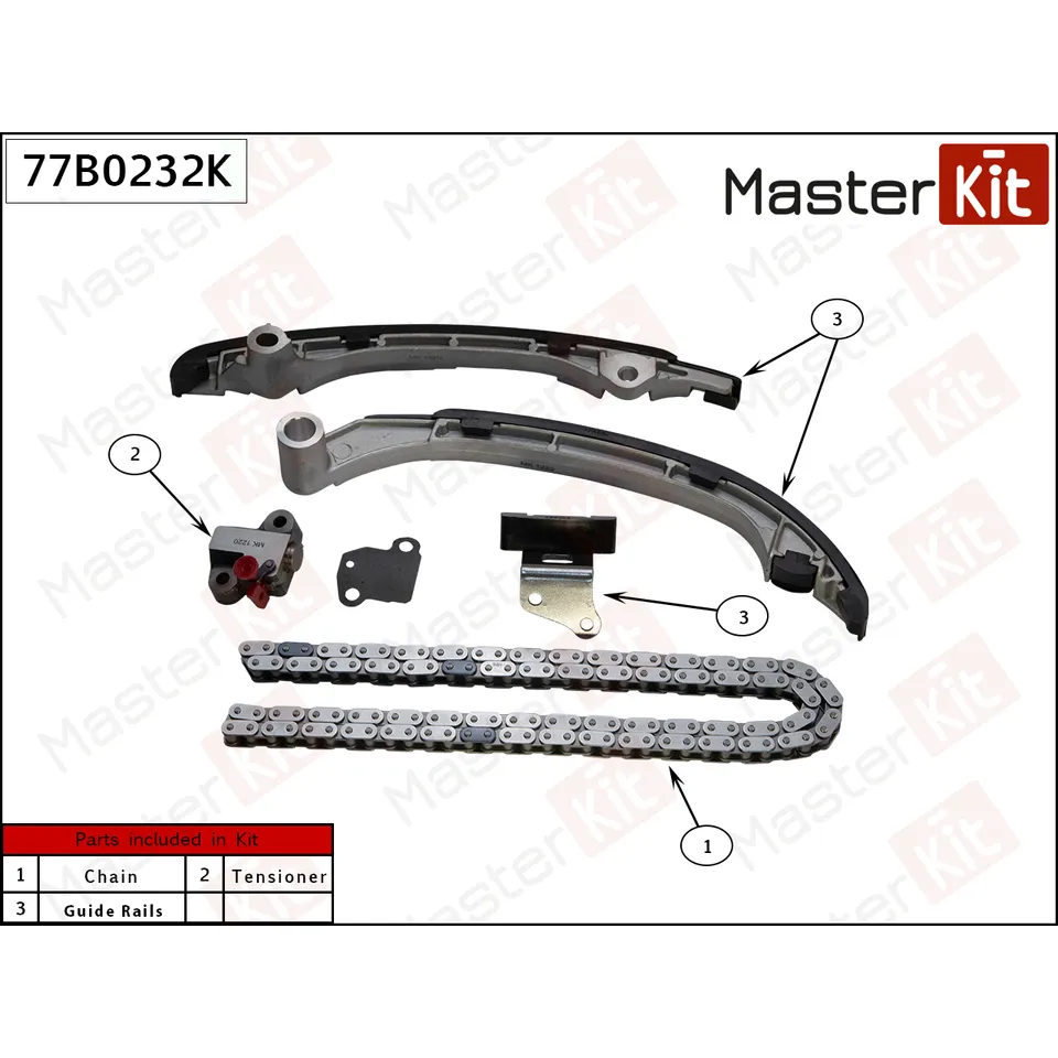 Комплект цепи ГРМ TOYOTA LAND CRUISER 120/4RUNNER 2.7L 2TR-FE 02- (без звездочек) MASTERKIT 77B0232K