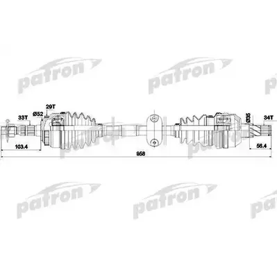 Полуось передняя правая 33X957X34 ABS: 29T OPEL: ASTRA G D PATRON PDS0432