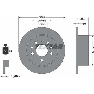 Диск тормозной задний стандартный OPEL/SAAB/VAUXHALL TEXTAR 92068800