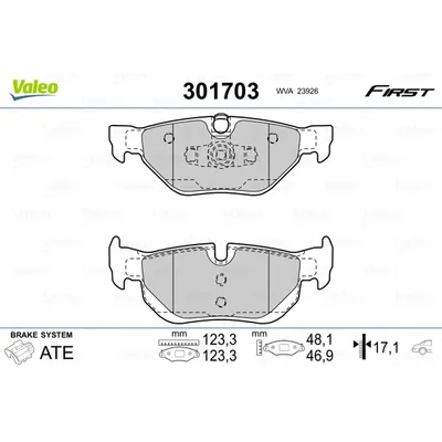 Колодки тормозные (взамен 598703) VALEO 301703