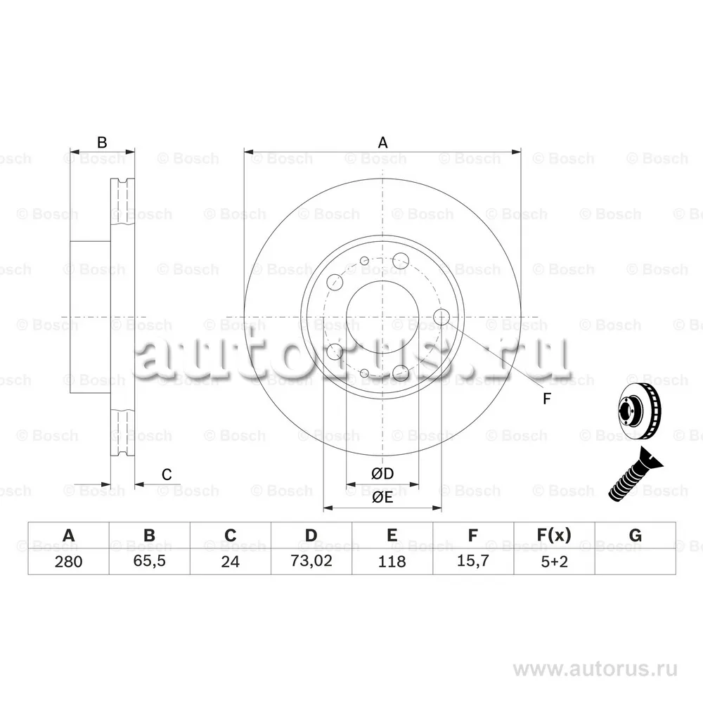 Диск тормозной PEUGEOT BOXER 2006 BOSCH 0986478434