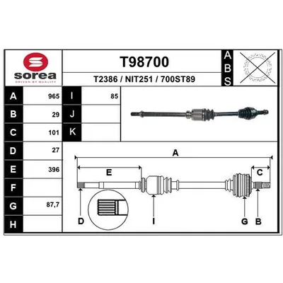 Привод правый! 968mm/ Nissan X-Trail T31 07> EAI T98700