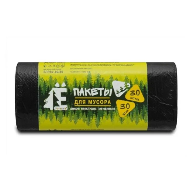 Пакеты для мусора ПНД, 30 л, 30 шт, 5.6 мкм, 48 х 57.5 см, черные Эконом Ромашка 1341843