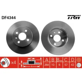 Диск тормозной задний OPEL ASTRA H/MERIVA A/COMBO TRW DF4344