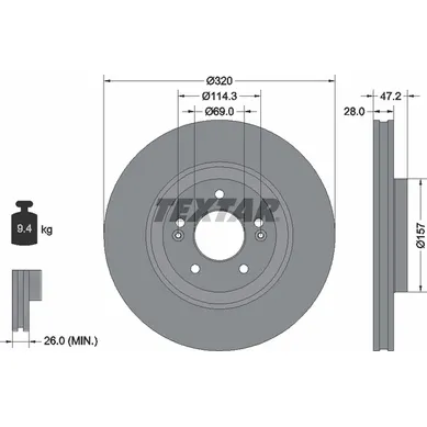 Диск тормозной передний HYUNDAI TUCSON (TL, TLE)/ KIA SPORTAGE (QL, QLE) TEXTAR 92306303