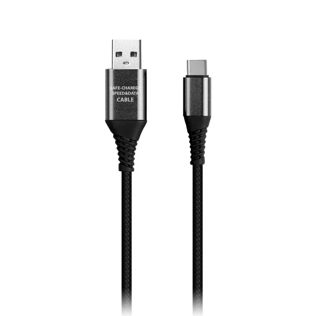 Дата-кабель TYPE C кабель в рез.оплет. GEAR, 1м. мет.након.,<2а,черн. SMARTBUY IK-3112ERG BLACK