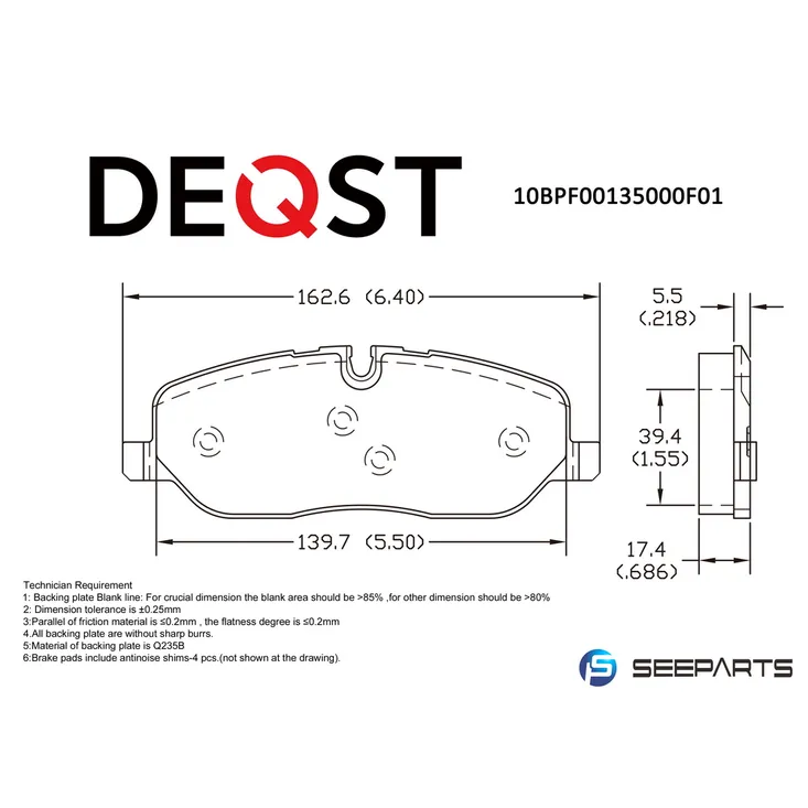 Колодки тормозные, LAND ROVER Discovery III, IV 04-, LAND ROVER Range DEQST 10bpf00135000