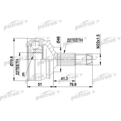 ШРУС наружн к-кт 22x46.8x22 FIAT: BRAVA/O 1.4/1.6 16v 1 PATRON PCV1226