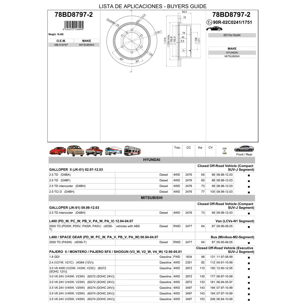 Диск тормозной задний MITSUBISHI PAJERO II ICER 78BD8797-2