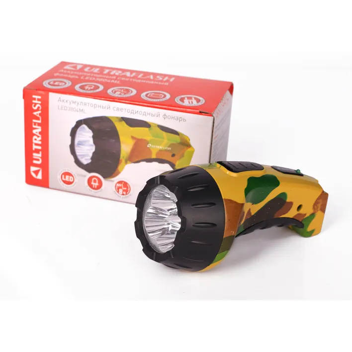 Фонарь аккум 220В, милитари, 4 LED, SLA, пластик, коробка ULTRAFLASH LED3804ML