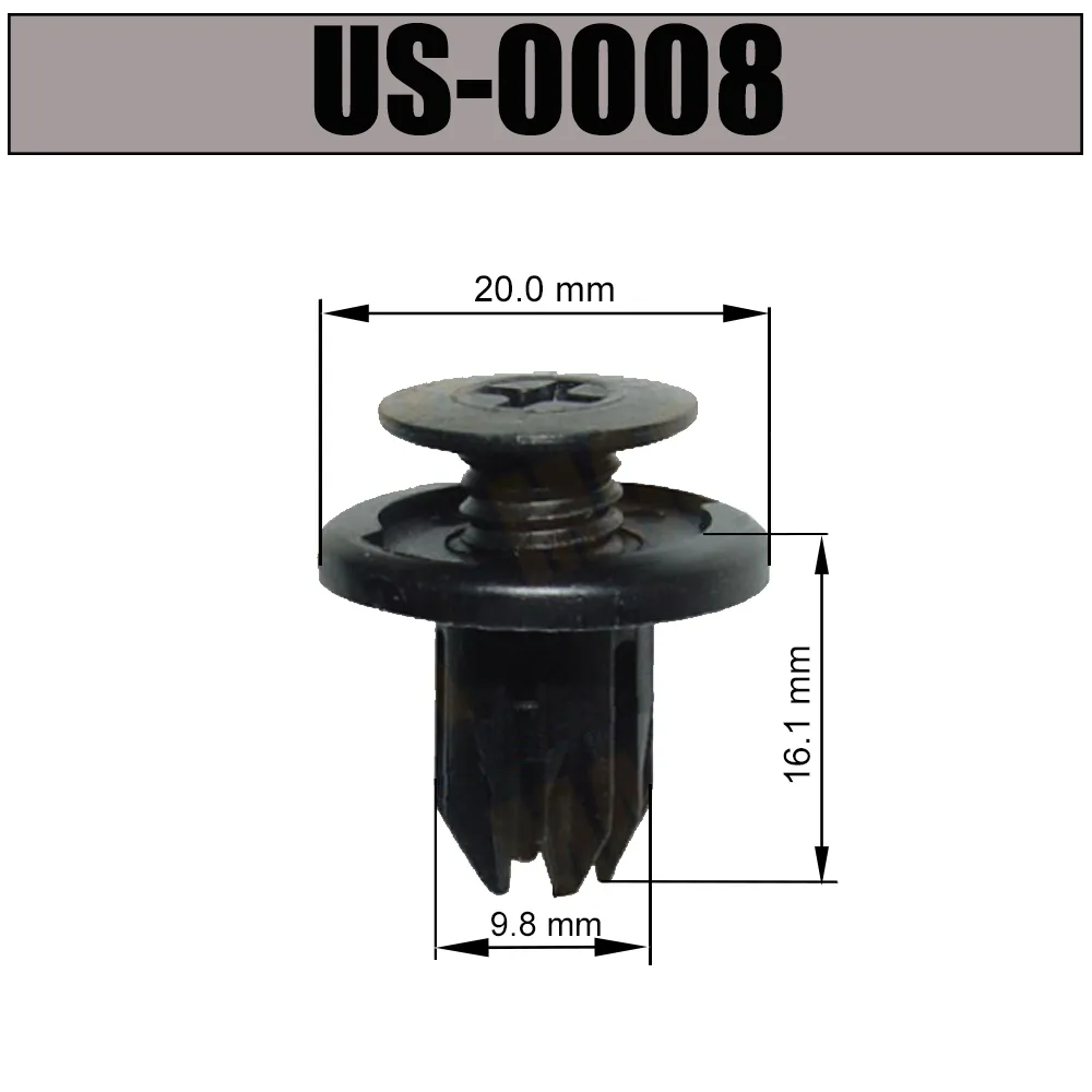 Пистон (клипса) универсальная US-0008 CHEVROLET/DAEWOO	/HONDA/SUZUKI УНИП СЕРВИС US-0008
